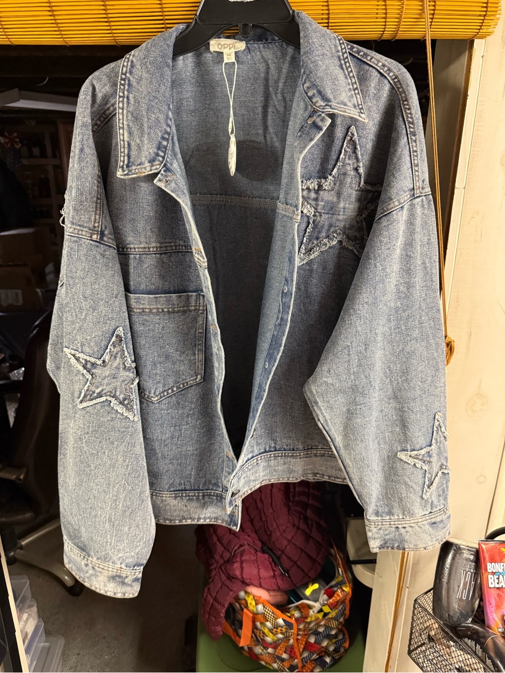 ODDI Oversized Light Blue Denim Jacket with Star Appliqué